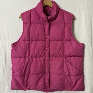 Lands'‎ End Vest Womens Large Pink Nylon Goose Down Insulated Snap Puffer